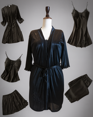 Luxurious 5-Piece Black Nighty Set with Robe & Lingerie