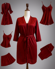 Luxurious 5-Piece Red Nighty Set with Robe & Lingerie