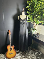 Premium 4-Piece Silk Satin Loungewear Bundle with Floral Lace Trim - Black