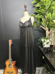 Premium 4-Piece Silk Satin Loungewear Bundle with Floral Lace Trim - Black