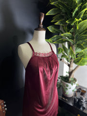 Luxury Maroon 5-Piece Silk Pajama Set with Floral Lace