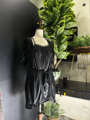 Classic Noir Lace & Satin Robe Set | 2-Piece Short Lingerie