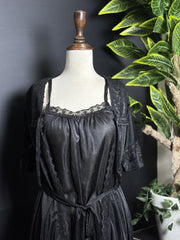 Classic Noir Lace & Satin Robe Set | 2-Piece Short Lingerie