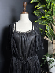 Classic Noir Lace & Satin Robe Set | 2-Piece Short Lingerie