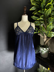 Royal Blue Satin & Lace 3-Piece Sleepwear Set – Short Chemise Nightgown & Matching Robe