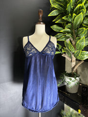 Royal Blue Satin & Lace 3-Piece Sleepwear Set – Short Chemise Nightgown & Matching Robe
