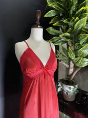Red Satin & Lace 3-Piece Sleepwear Set – Long Nightgown with Matching Robe