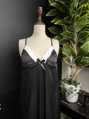Classic Black Satin & Lace Maxi Robe Set | 3-Piece Long Nightgown