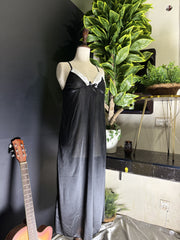 Classic Black Satin & Lace Maxi Robe Set | 3-Piece Long Nightgown