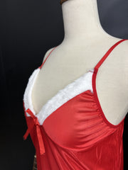 Red Satin & Faux Fur 3-Piece Sleepwear Set