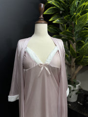 Luxury 3-Piece Pink Lingerie Set – Maxi Chemise & Robe with Plush Cuffs