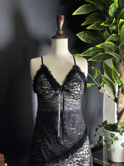 Midnight Bloom Lace & Fur Babydoll Set | 2-Piece Lingerie