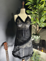 Midnight Bloom Lace & Fur Babydoll Set | 2-Piece Lingerie